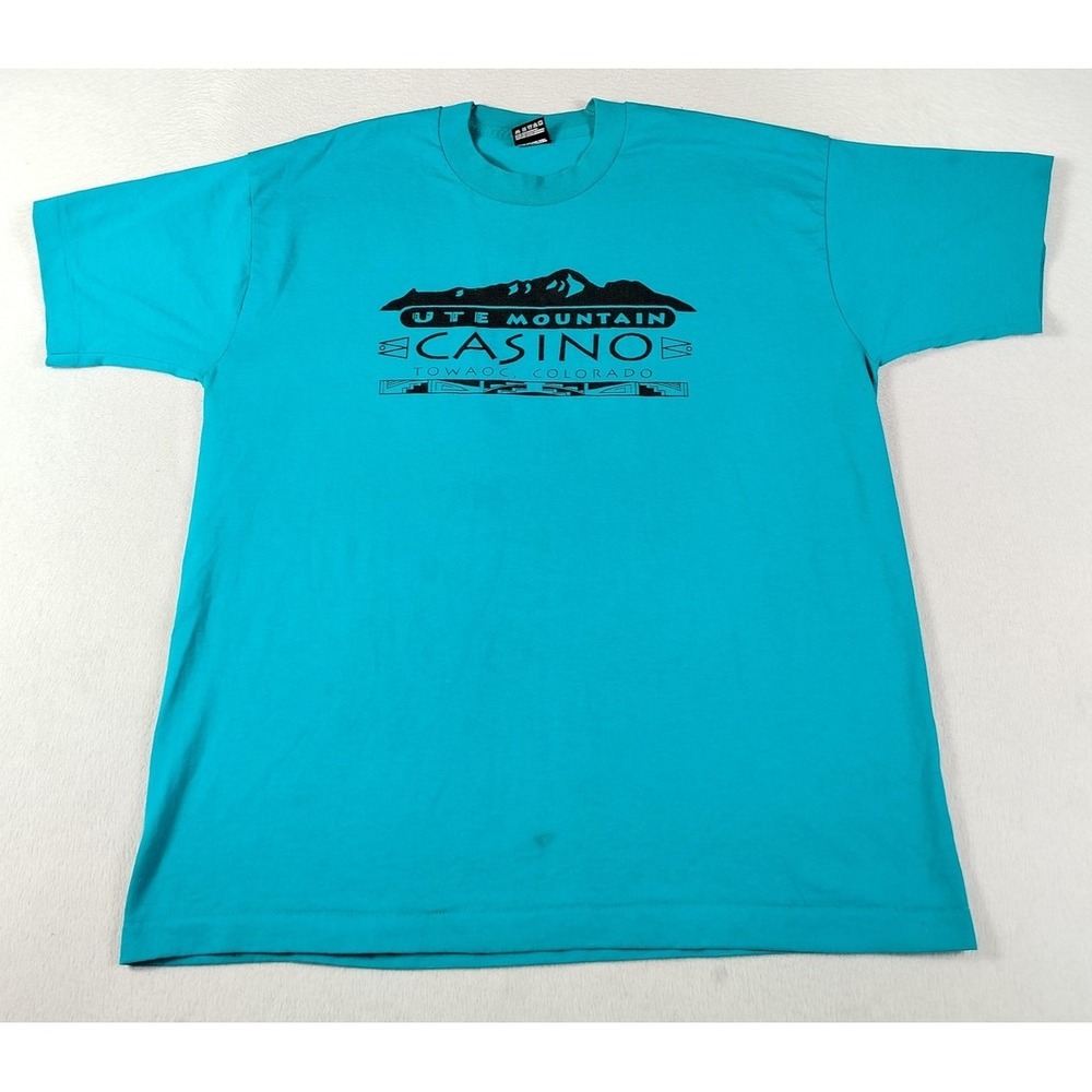 Vintage Best Fruit Of The Loom UTE Mountain Casino Shirt Mens XL Blue Colorado
